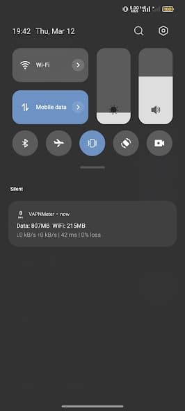 VAPNMeter speed and packet loss screen